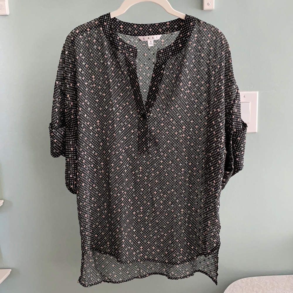 Cabi Swiss Dot Black Sheer Top #239, Small